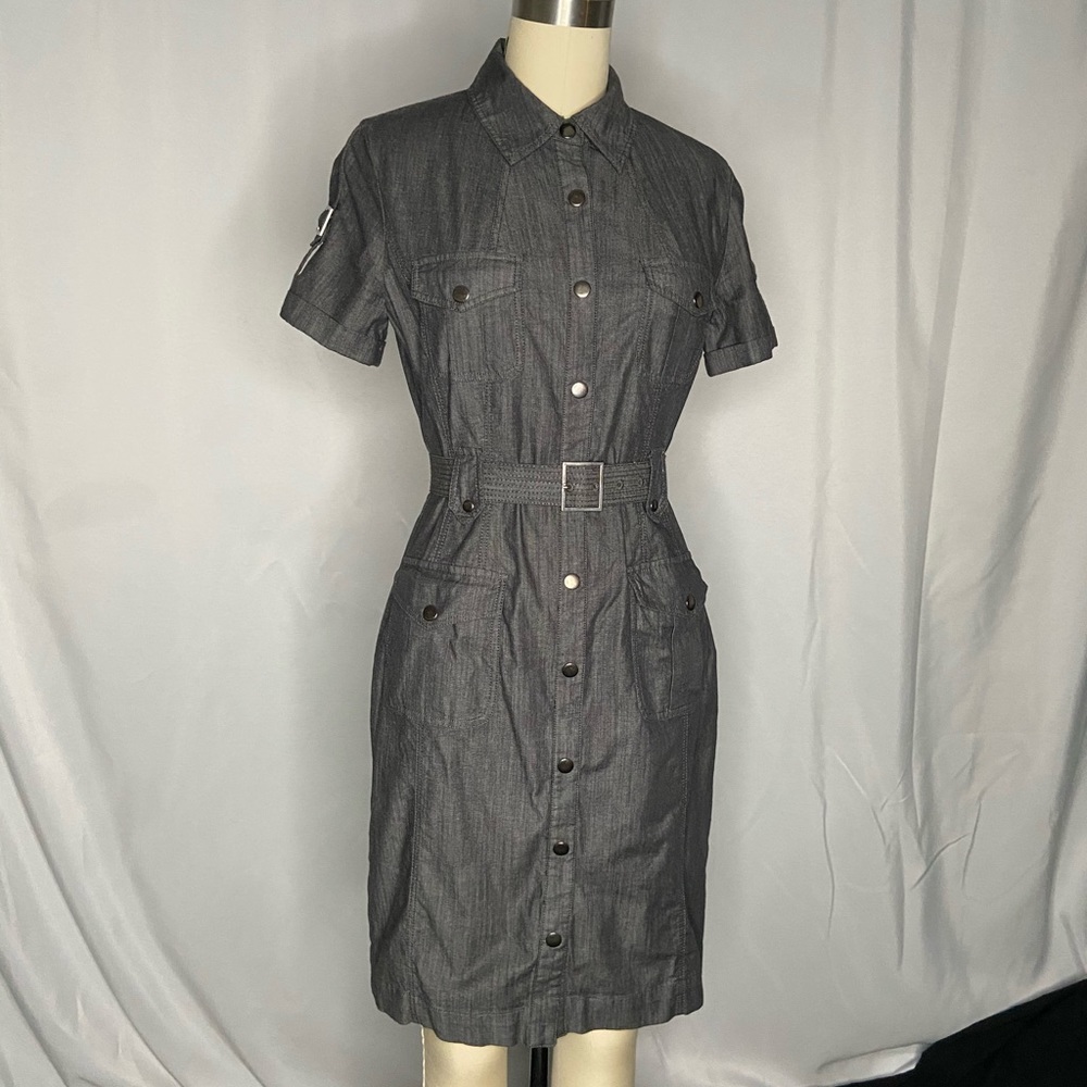 Calvin Klein Grey belted pockets utility dress